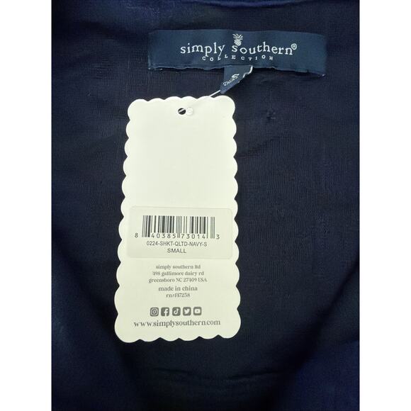 Simply Southern Quilted Knit Shacket Size S Navy Blue Button Up Shirt Jacket - Picture 5 of 8